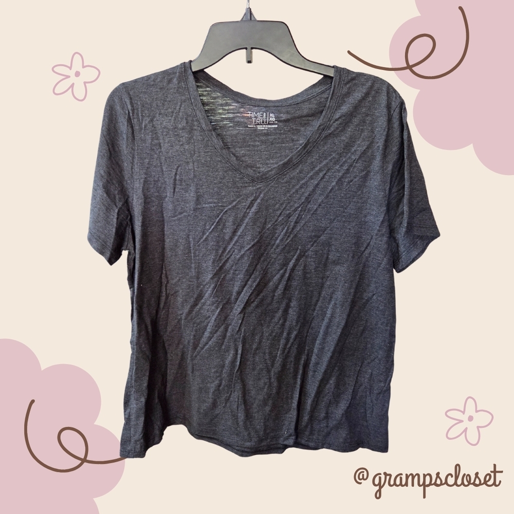 Time and Tru Charcoal V-Neck Tee